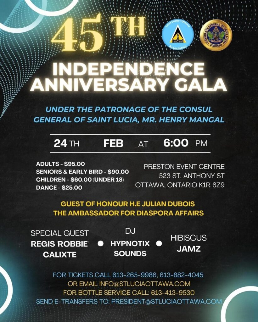 Saint Lucia’s 45th Anniversary of Independence Gala Ottawa Flyer