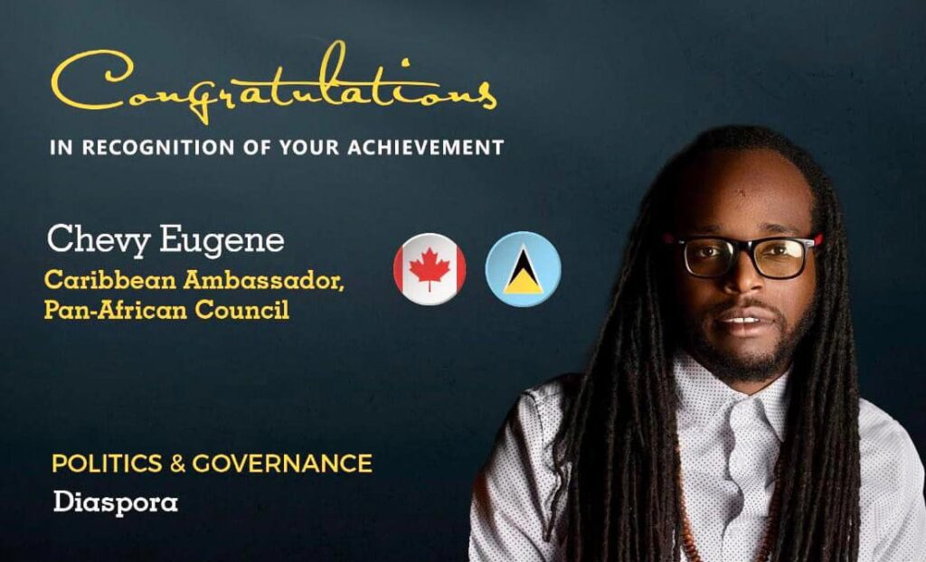 Saint Lucian National Chevy Eugene Recognized as the Global Top 100 Most Influential People of African Descent (MIPAD) Under 40 in 2022